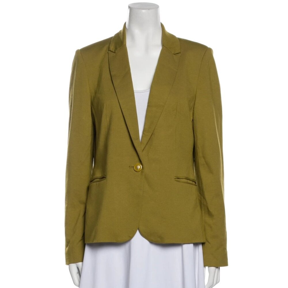 Vivienne Tam Olive Green One Button Knit Blazer | Size X-Small (XS) Petite